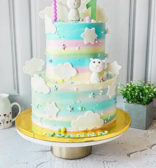 Cute Cat 2 tier Cake
